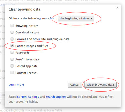 google chrome clear cache for old files